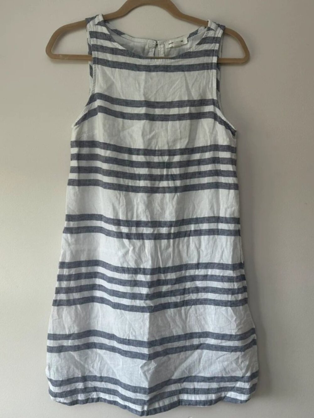 BeachLunchLounge Womens XS Blue White Striped Linen Blend Sleeveless Shift Dress